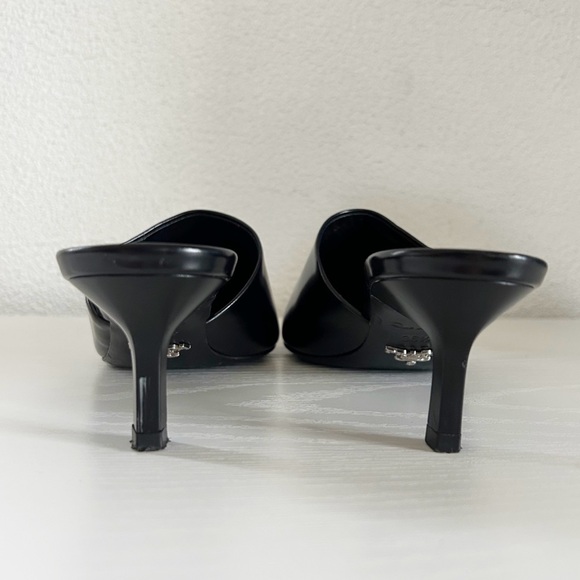 Prada Black Leather Kitten Heel Mules Pointed Toe Logo Size EU 36.5 - Picture 8 of 12